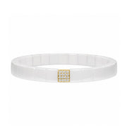 DEMEGLIO Shiny White Ceramic and Yellow Gold Diamond Station Stretchable Bracelet